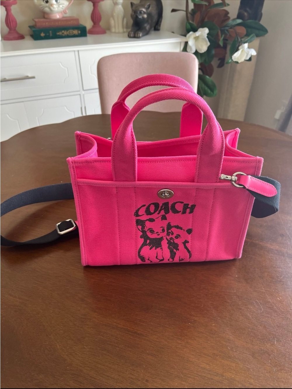 COACH LIL NAS X COLLECTION KITTEN PRINT Hot Pink Mini Tote with Adjustable Strap